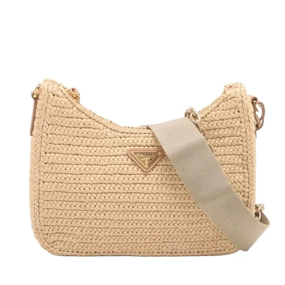 Prada Re-Edition 2005 Shoulder Bag Raffia Small Neutral - Picture 2 of 14